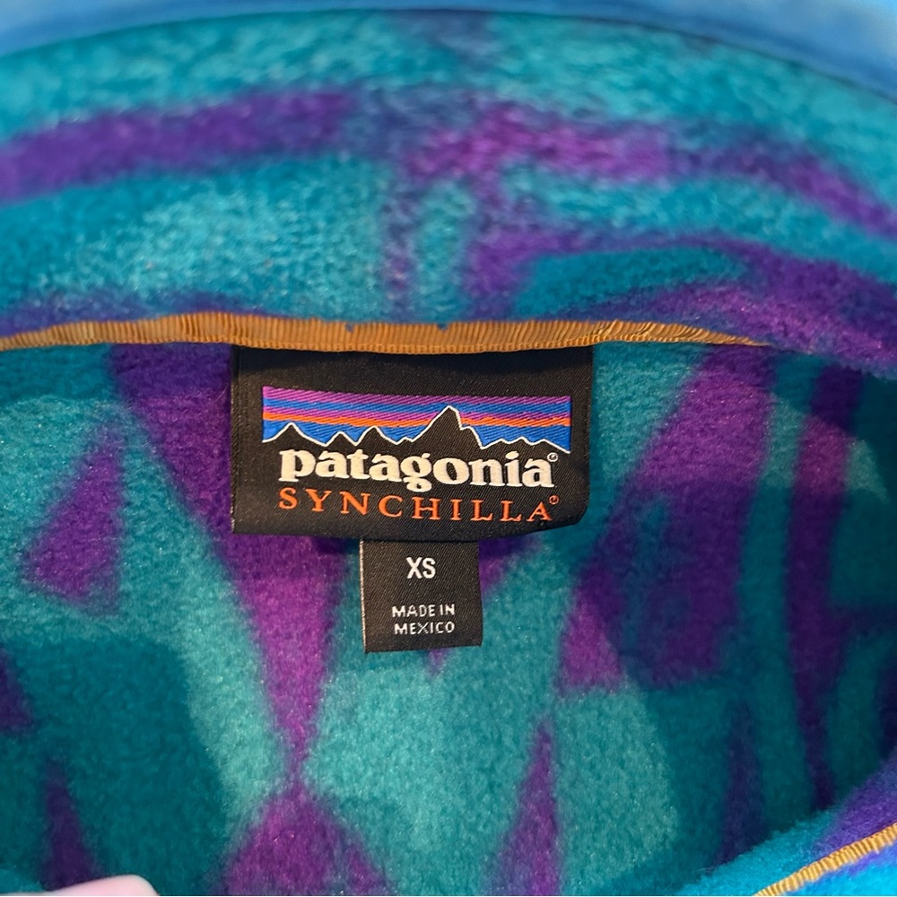 Patagonia Teal Purple Tribal Geo Synchilla Snap Fleece Pullover - Picture 2 of 14
